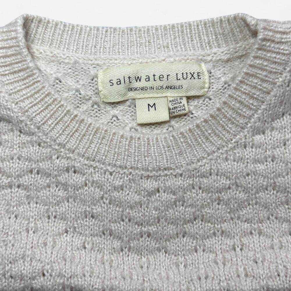 Beige Bubble Knit Fringe Sweater Size Medium - Picture 2 of 5